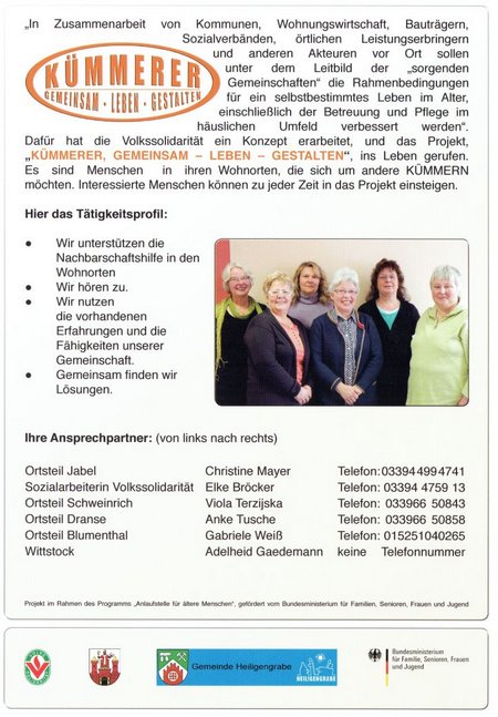 Volkssolidarität-Heiligengrabe-Wittstock Projekt Kümmerer 2014